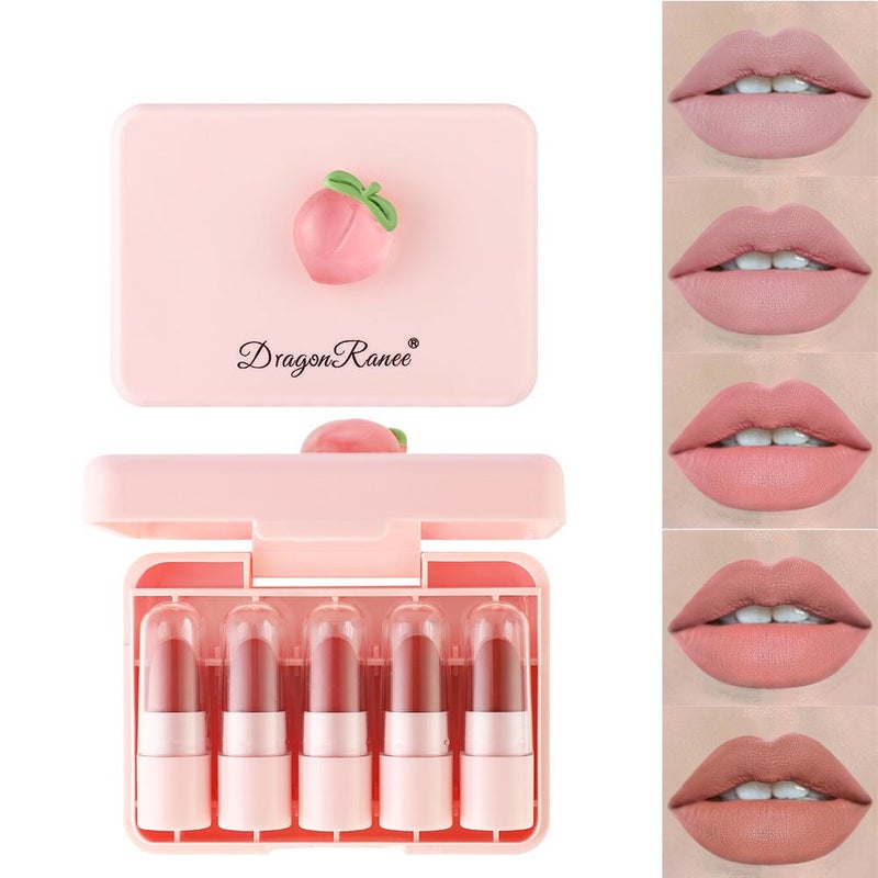 Cute Peach Lipstick Set - Mini Fruit Five-Piece Matte Lipstick Travel Size